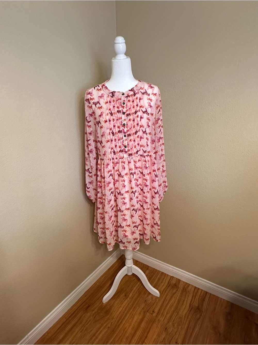 🐴✨ ModCloth Whimsical Swedish Dala Horse Long Sleeve Dress 🌸👗 Size Large
